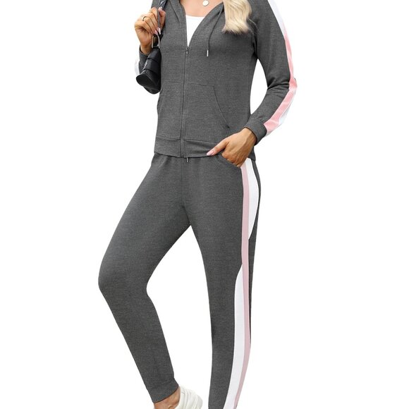 Full Zip Hoodie Jogger Set Color Block Tracksuit Y2K Chic Activewear